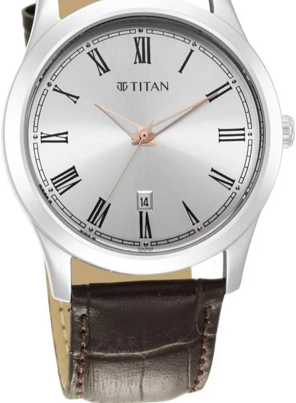 تيتان ساعة تيتان تريند سيتيرز مينا فضي بحزام جلد للرجال